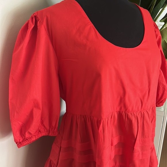Mango Red Bubble Sleeve Dress - L - Picture 3 of 7